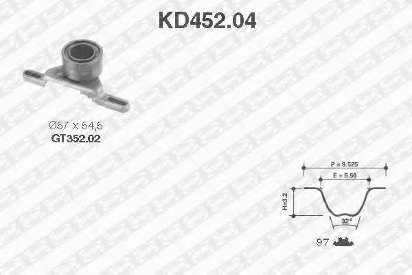 комплект ангренажен ремък KD452.04