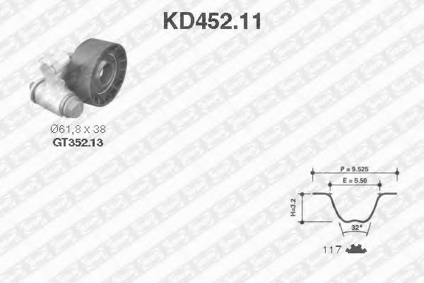 комплект ангренажен ремък KD452.11