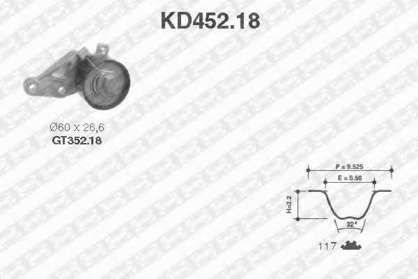 комплект ангренажен ремък KD452.18