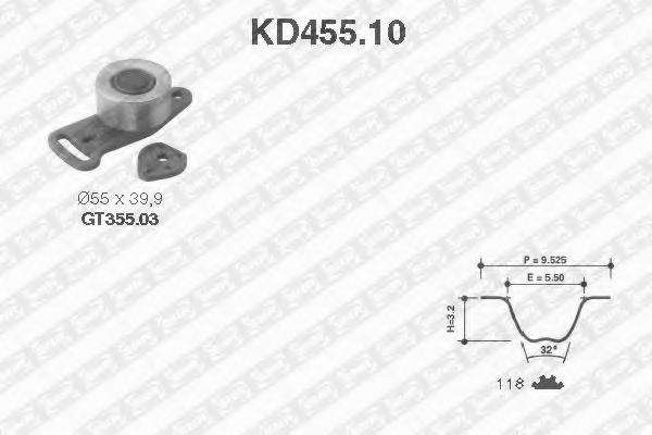 комплект ангренажен ремък KD455.10