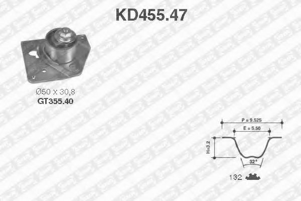 комплект ангренажен ремък KD455.47