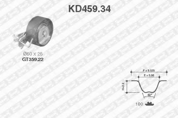 комплект ангренажен ремък KD459.34
