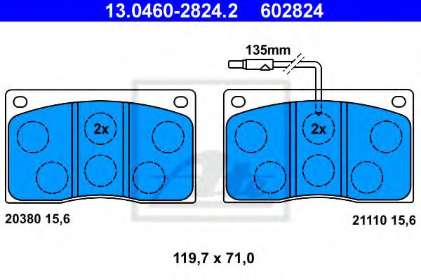 комплект спирачно феродо, дискови спирачки 13.0460-2824.2