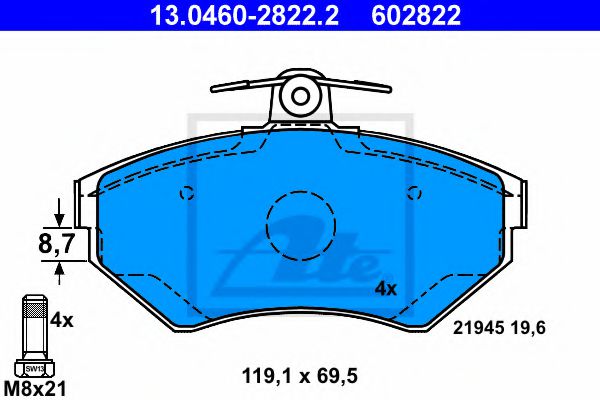 комплект спирачно феродо, дискови спирачки 13.0460-2822.2