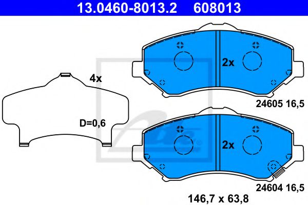 комплект спирачно феродо, дискови спирачки 13.0460-8013.2