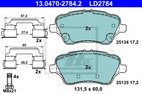 комплект спирачно феродо, дискови спирачки 13.0470-2784.2